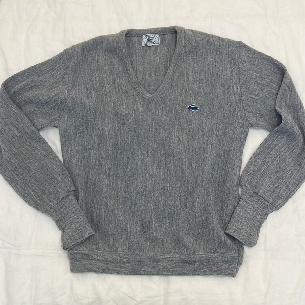 Lacoste Izod Gray Vneck Sweater Vintage Size M